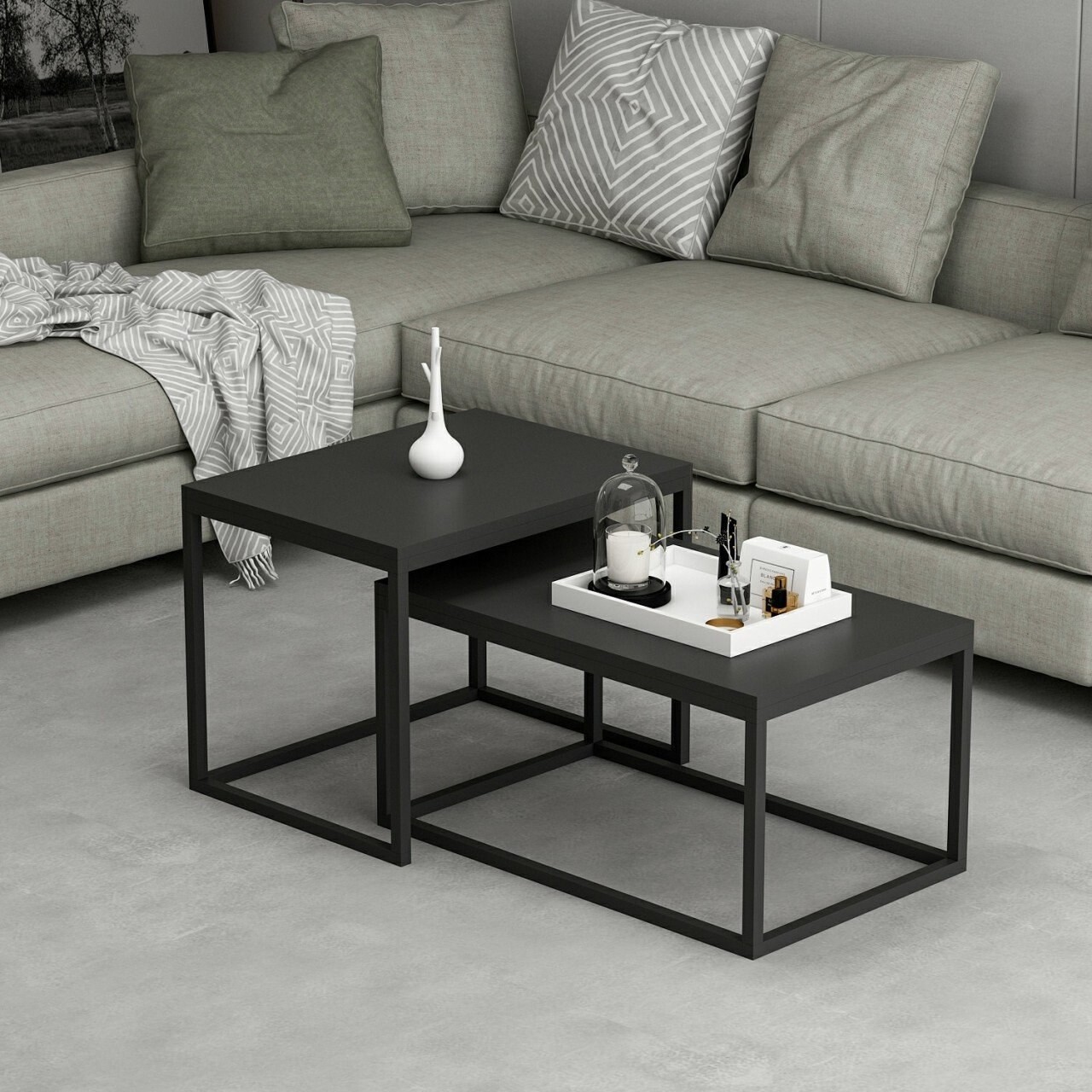Set masute 2 piese, Hanah Home, Leka, Negru - imagine 7
